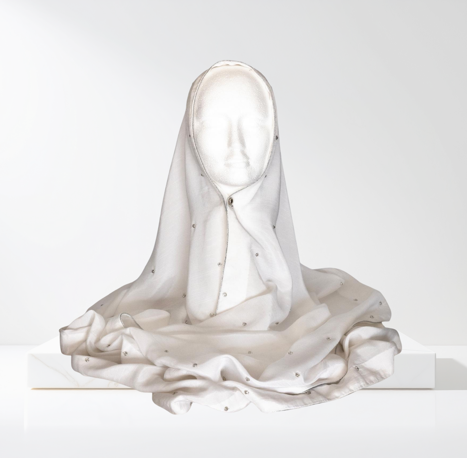 White Pure Silk Beaded